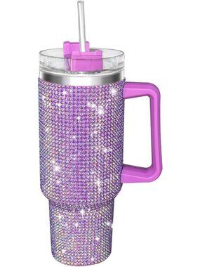 Glitter Rhinestone 40oz Tumbler with Handle & Straw, Bling Travel Cup